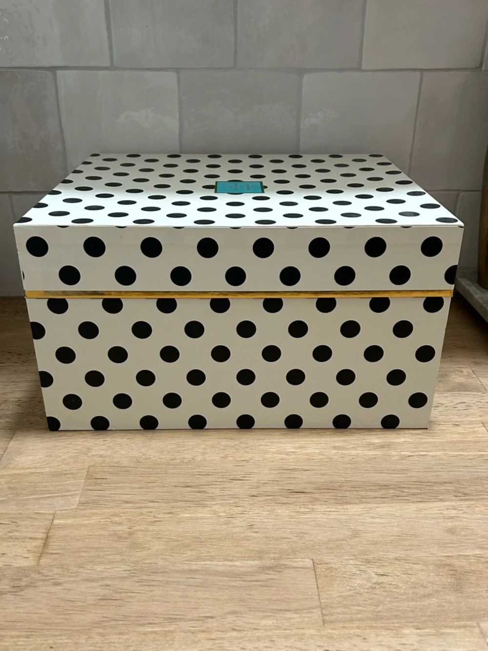 kate spade Black & White Polka Dot Decorative Storage Box with Gold Trim - Picture 4 of 6